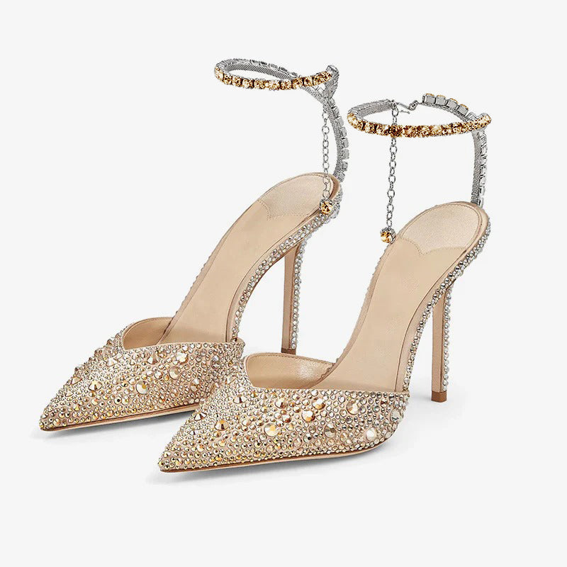 Rose Gold Satin Crystal Anklet Pumps